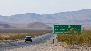 A vehicle drives through Death Valley, California where temperatures hit 120 degrees as California is gripped in another heat wave.