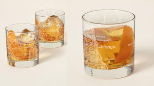 glass whiskey glasses etched with a city map