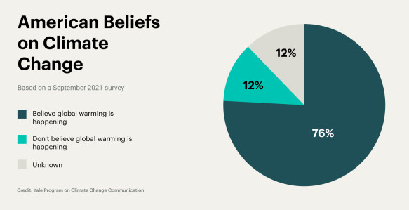 A pie chart showing American beliefs on climate change