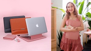 vegan leather laptop case that doubles as a stand