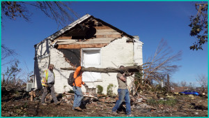 Cleanup begins after a tornado ripped through the area two days prior, on December 12, 2021 in Mayfield, Kentucky