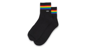 black crew socks with rainbow stripe at the top