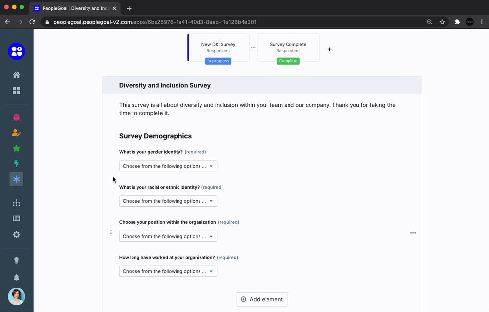 diversity and inclusion survey reorder element