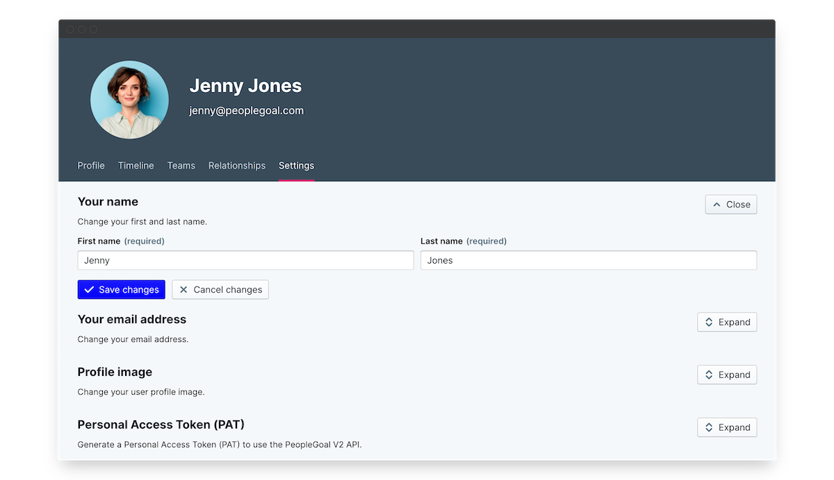 peoplegoal profile settings