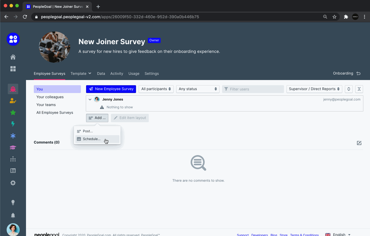 new joiner survey schedule