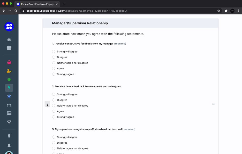 employee engagement survey reorder elements