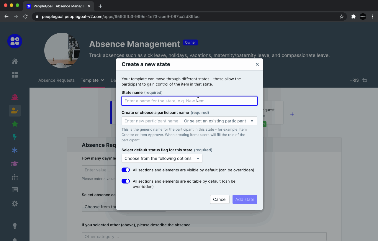 absence management add state