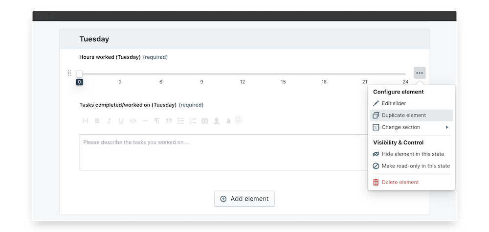 time tracking duplicate element