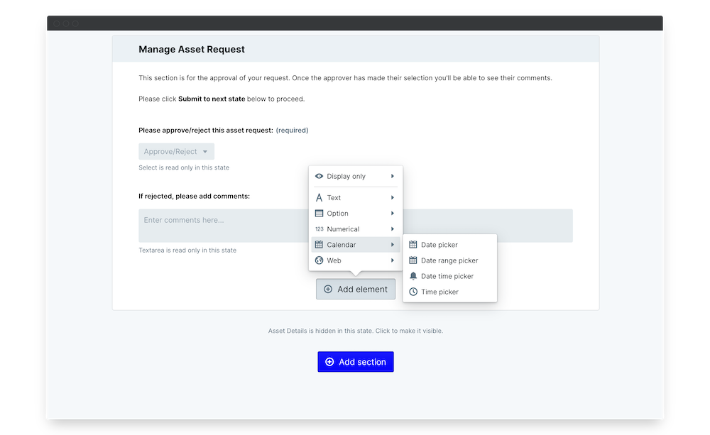 asset tracking add element