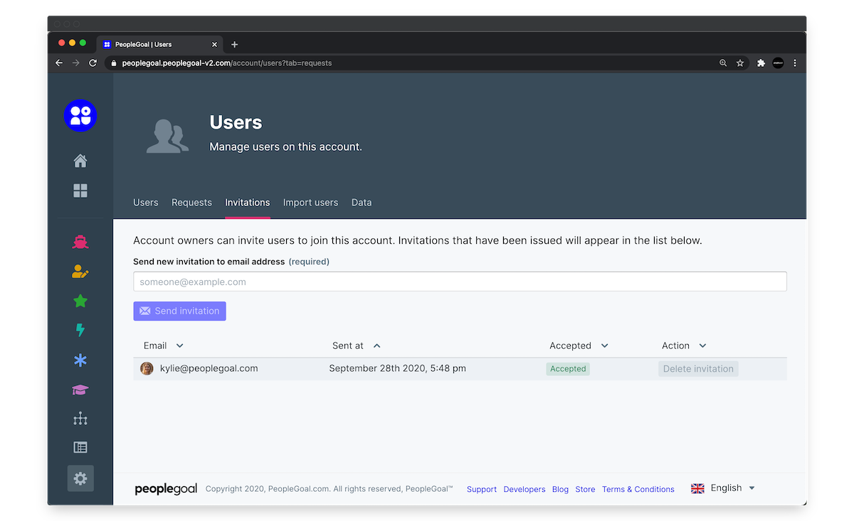 peoplegoal user invitations