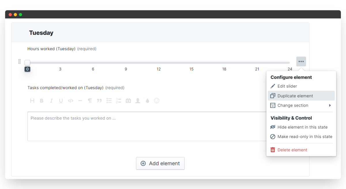 time tracking - duplicate element