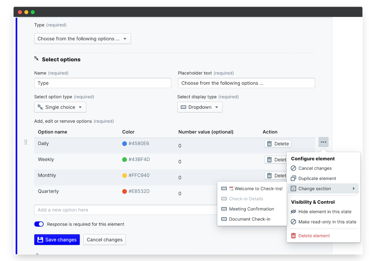 employee manager check ins reorder elements