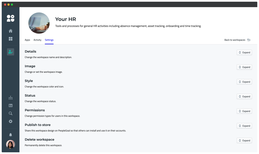 peoplegoal workspace settings