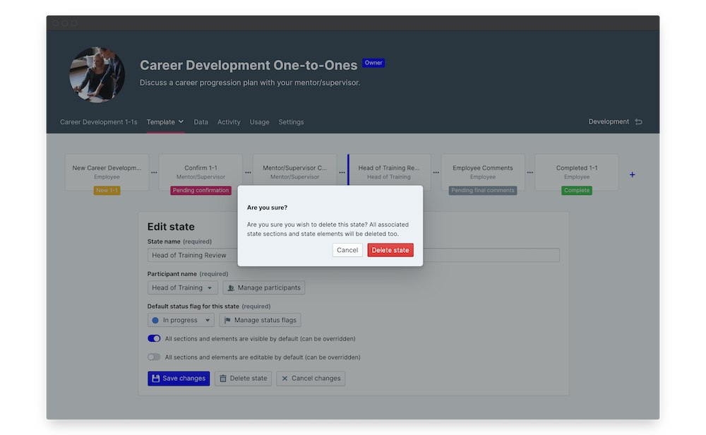 career development one to one delete state