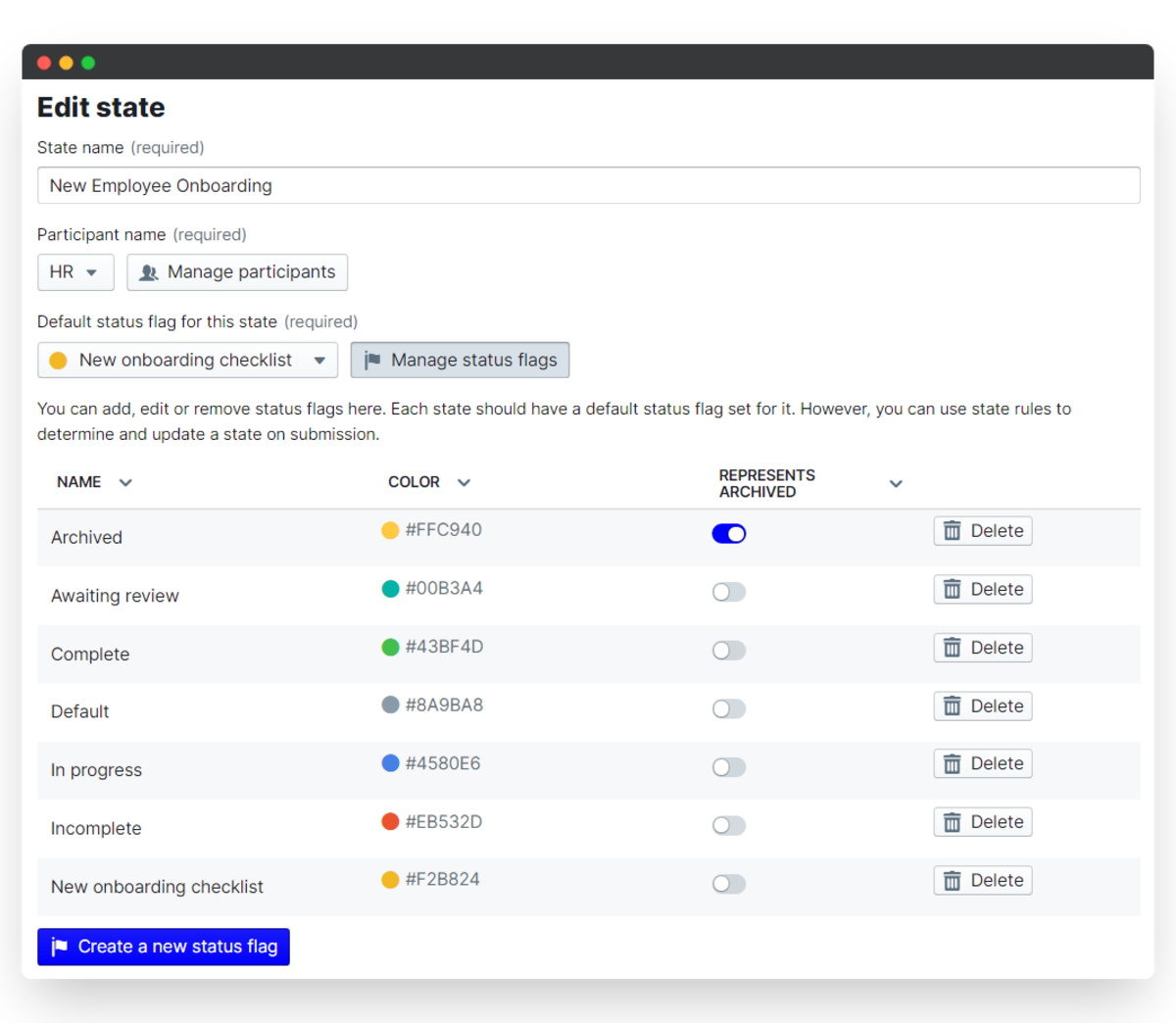 employee onboarding process - status flag