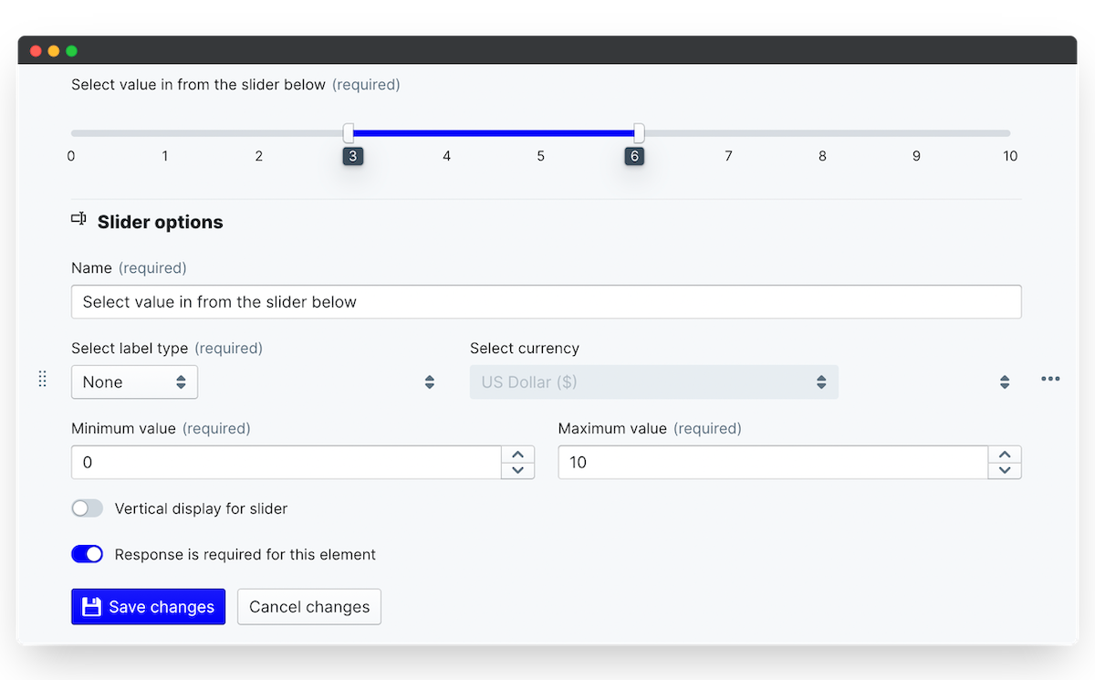 numerical range slider element