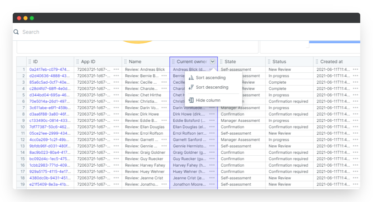 hide and sort new columns