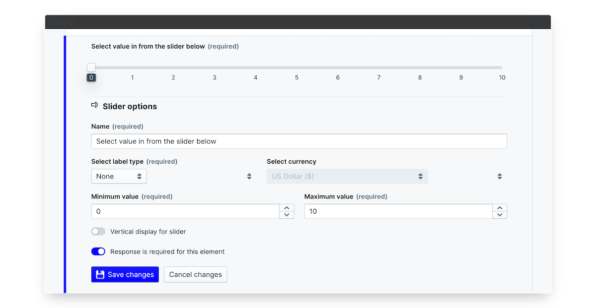 numerical slider element