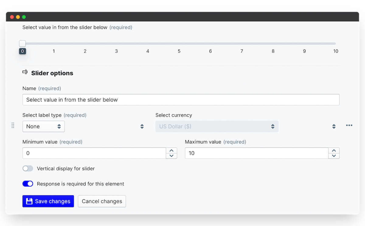 numerical slider element