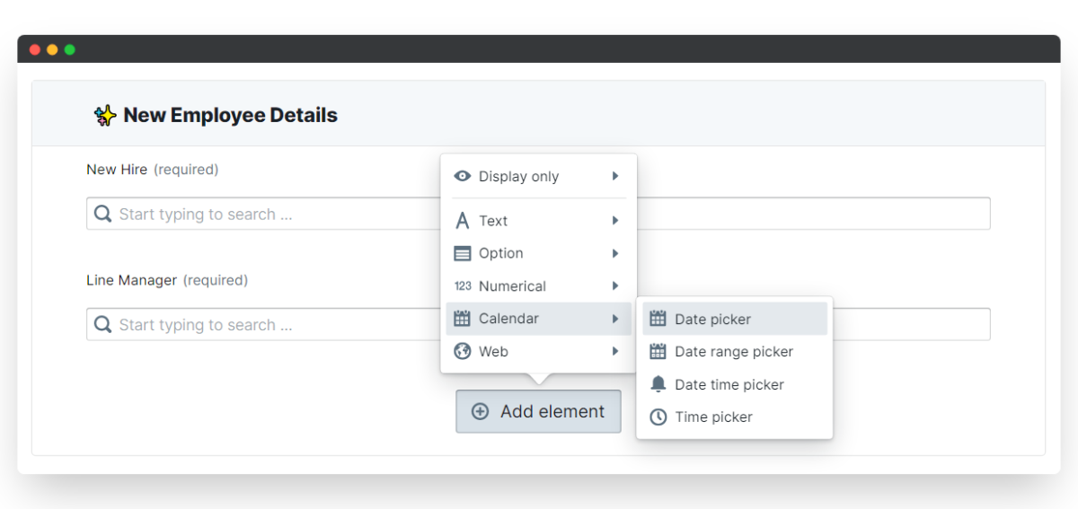 employee onboarding process - add element