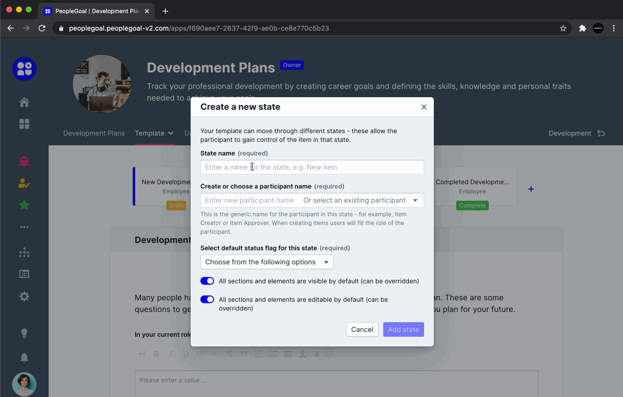 development plan add state