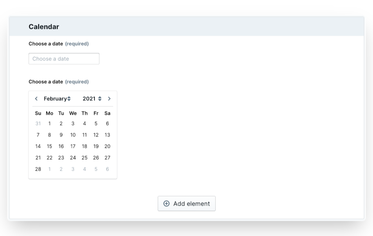 calendar element date picker