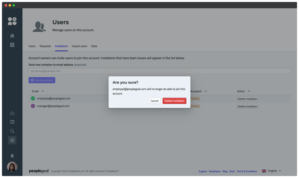 peoplegoal delete user invitation
