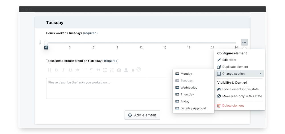 time tracking change section