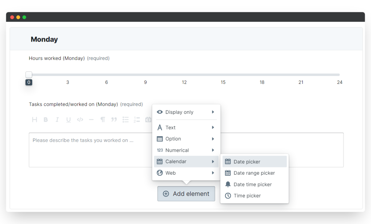 time tracking - add element