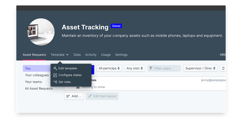 asset tracking edit template