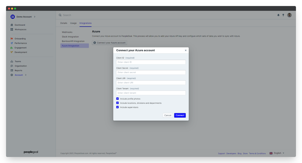 connect azure account integration