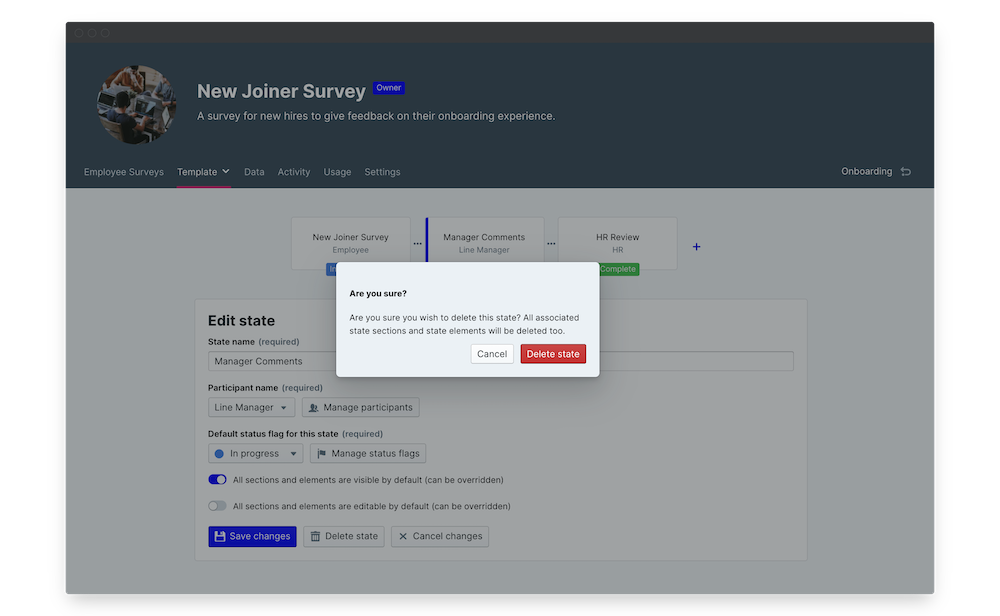 new joiner survey delete state