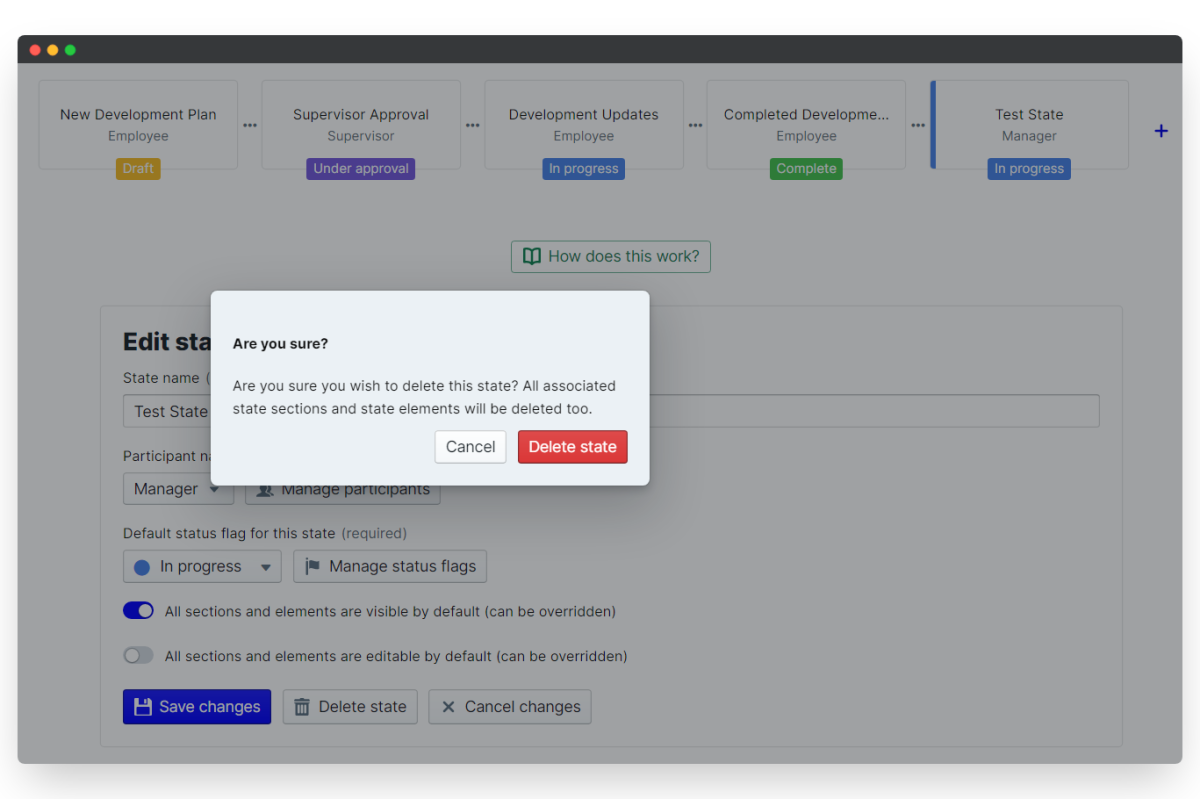 development plan - delete state