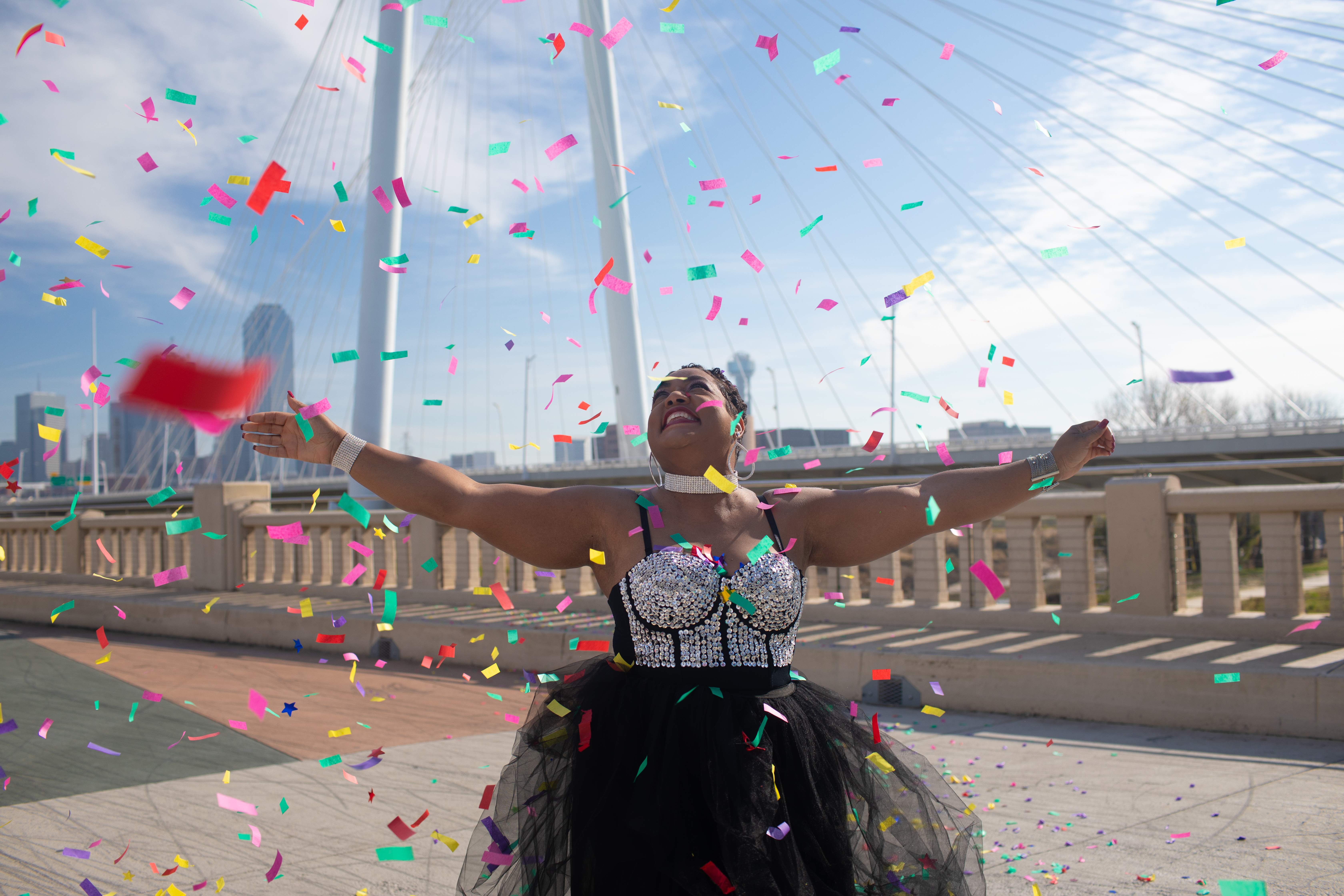 Birthday photoshoot with confetti at a Shoott outdoor location