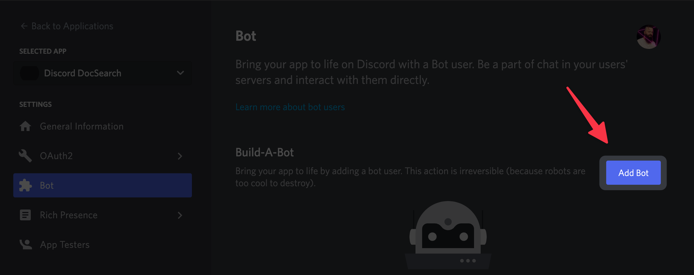 Add Bot to Discord Application