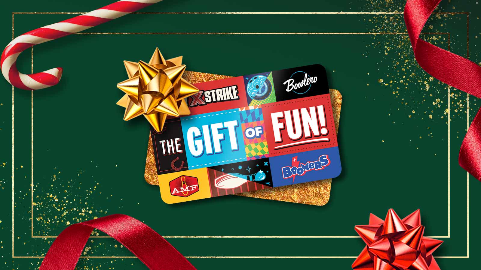 Lucky Strike Entertainment gift card with a holiday theme background