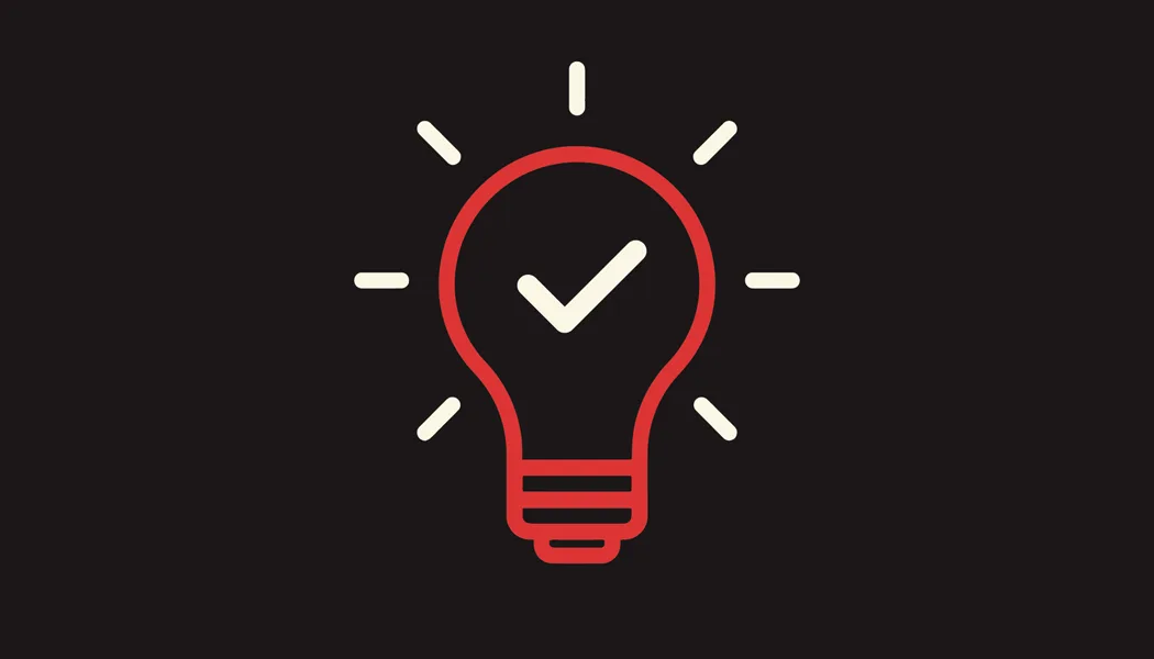 Icon of light bulb with checkmark in it