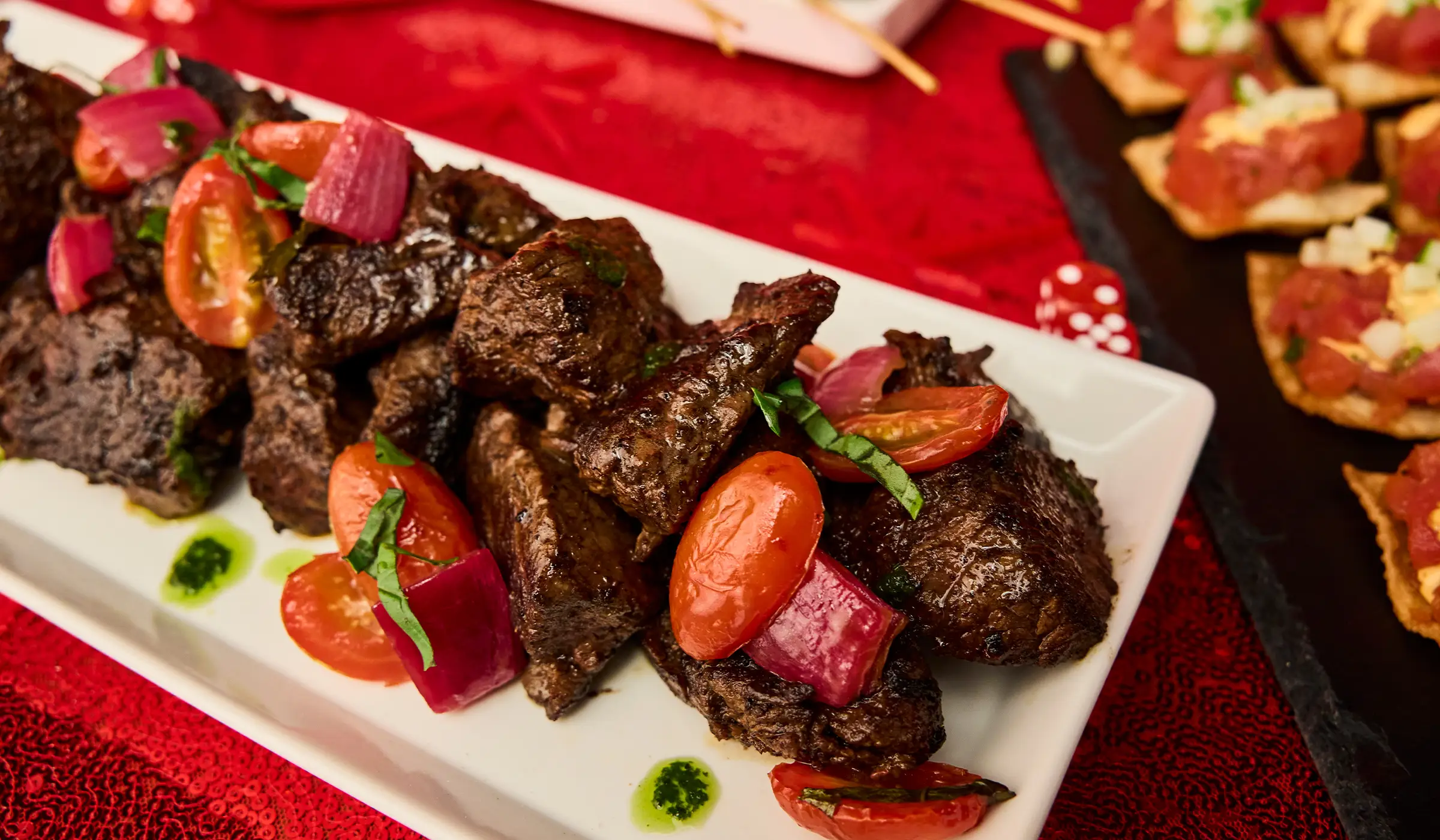Beautiful platter of filet mignon bites 