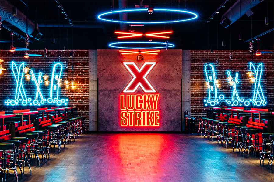 Large neon Lucky Strike sign