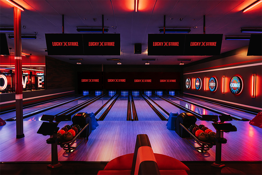 Beautiful bowling center with black light lanes