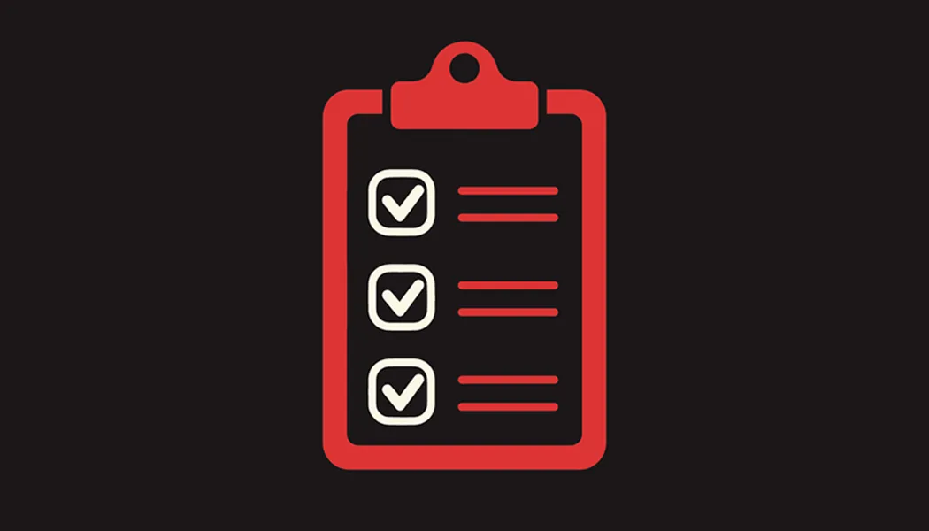 Icon of clipboard with checked-off boxes. 