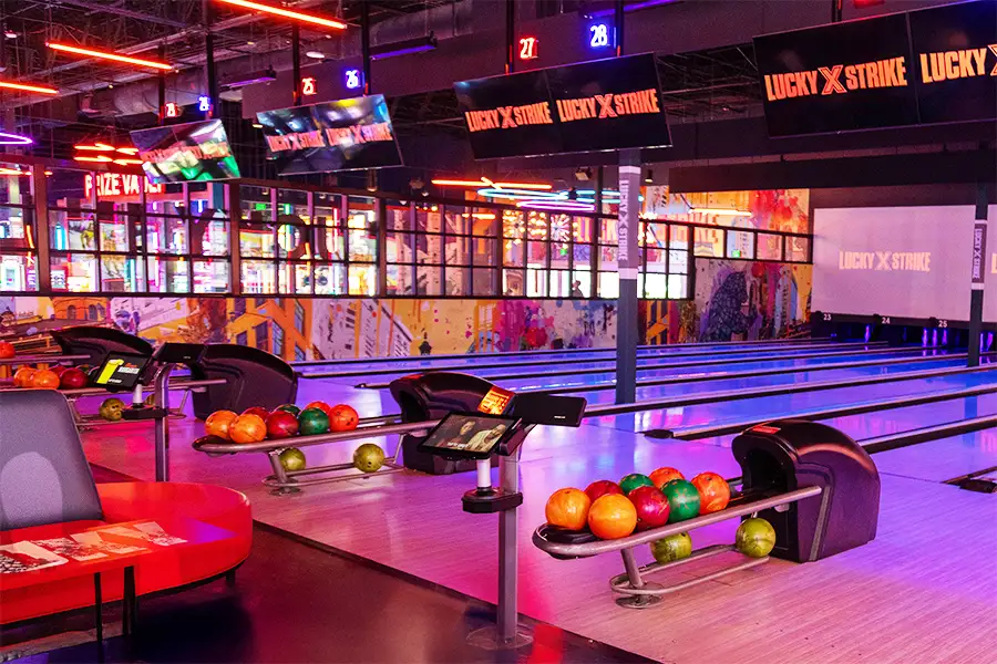 Beautiful bowling center with black light lanes