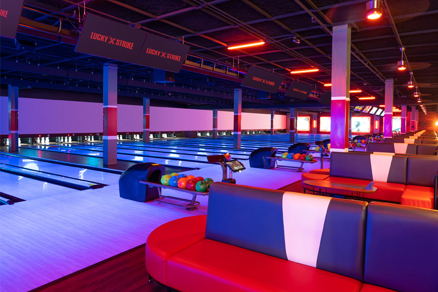Beautiful bowling center with lots of black light lanes