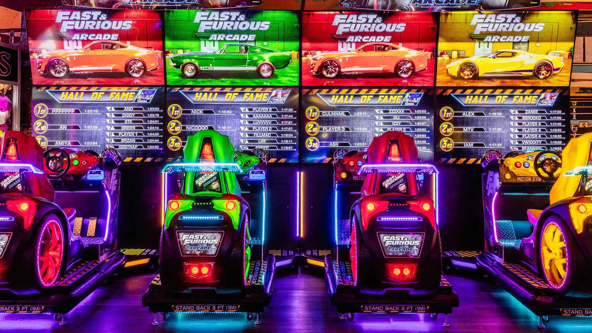 Four large and colorful Fast & Furious arcade games
