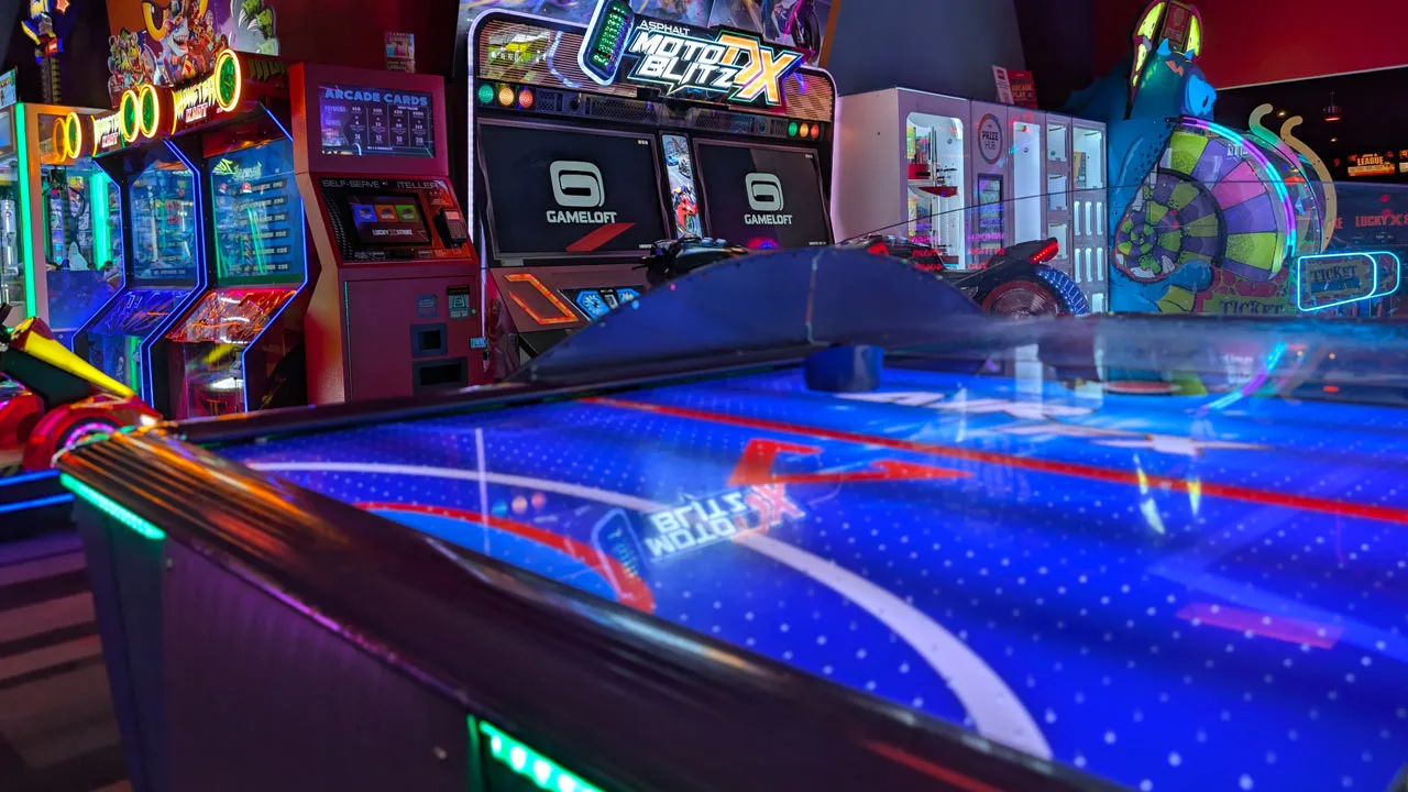 Large and colorful arcade games in a beautiful arcade room