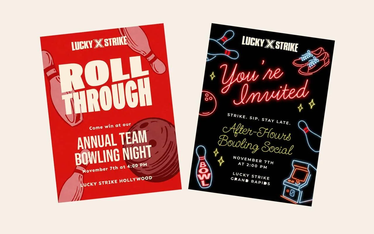 Evite example branded with Lucky Strike logo and imagery