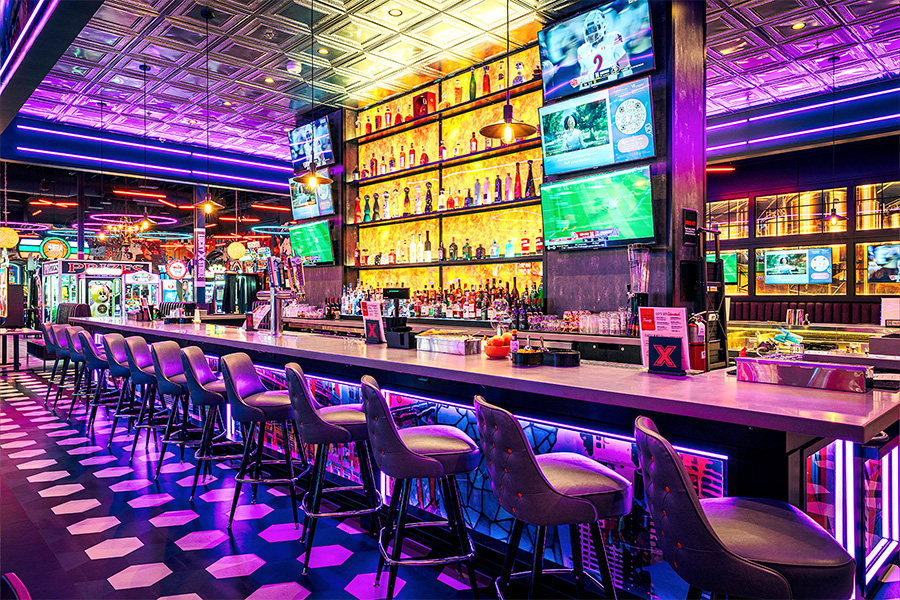 Large, beautiful bar with lots of seating