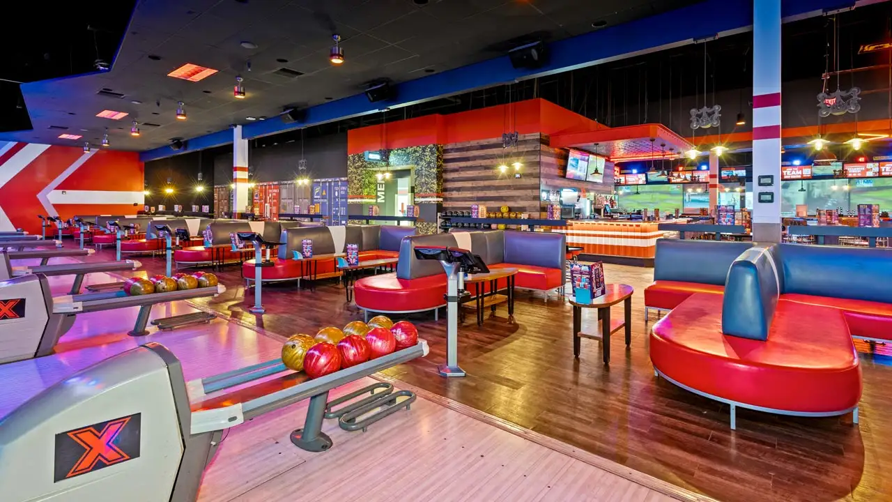 Ball returns with spacious eating and a large, fun bowling center in the background.