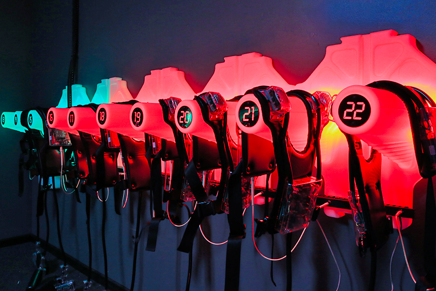 Several laser tag stations in a row