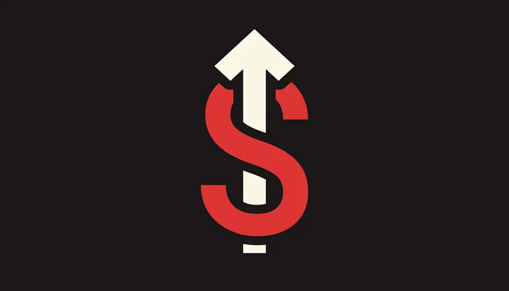 Icon of a dollar sign with an up arrow going through it